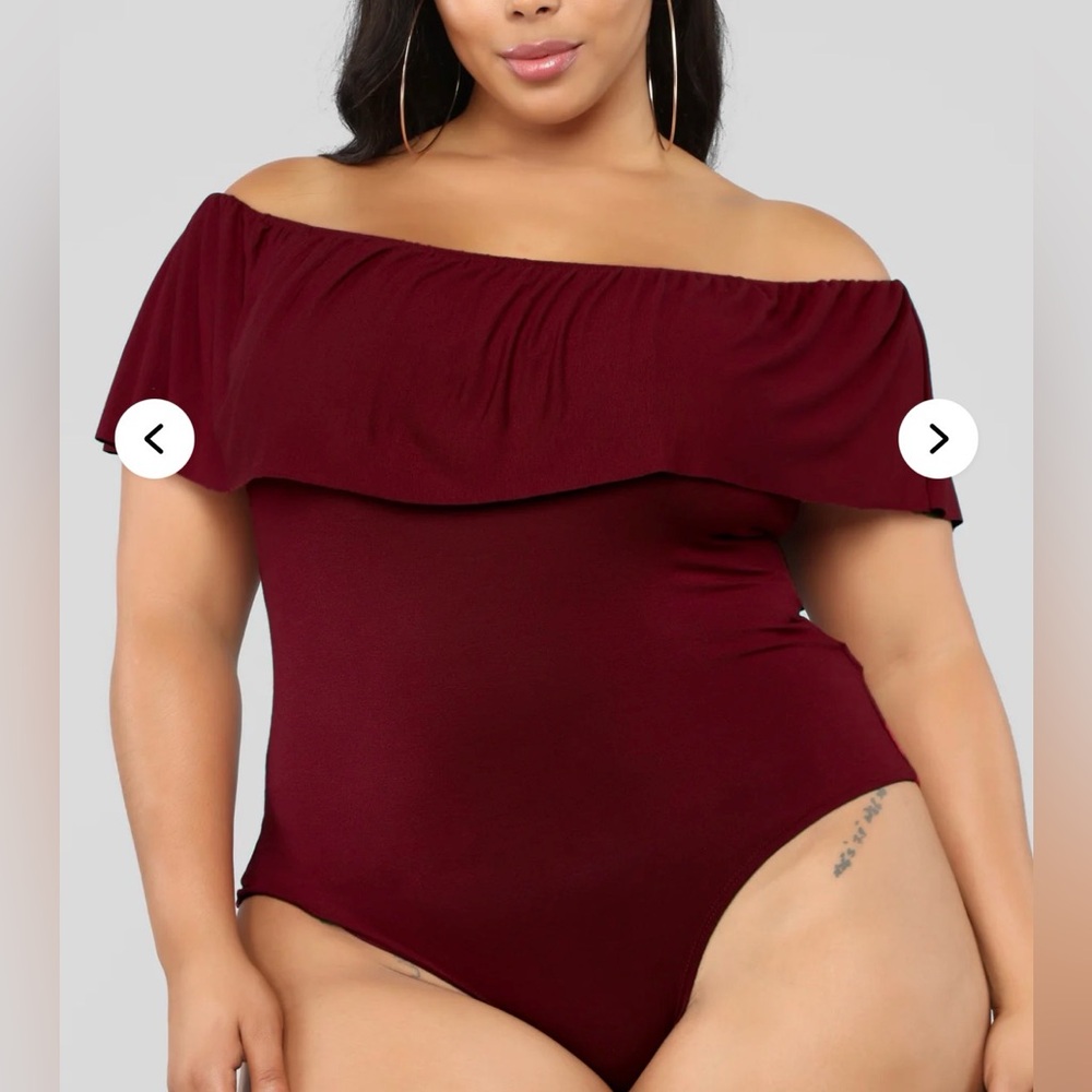 Fashion Nova Happy Hour Red Off Shoulder Ruffle Bodysuit XL Stretch Fitted